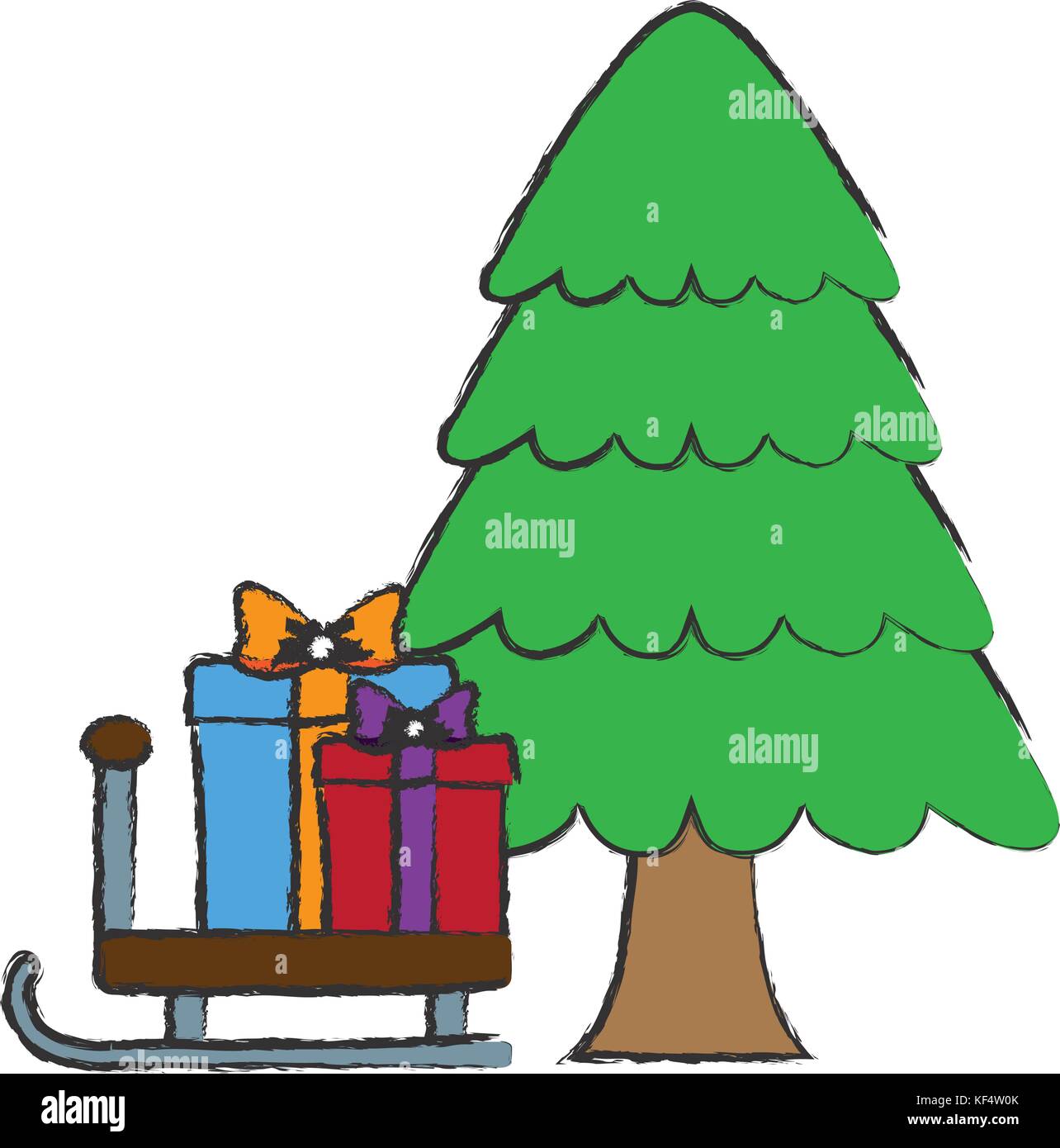 christmas tree with gift boxes icon over white background vector ...