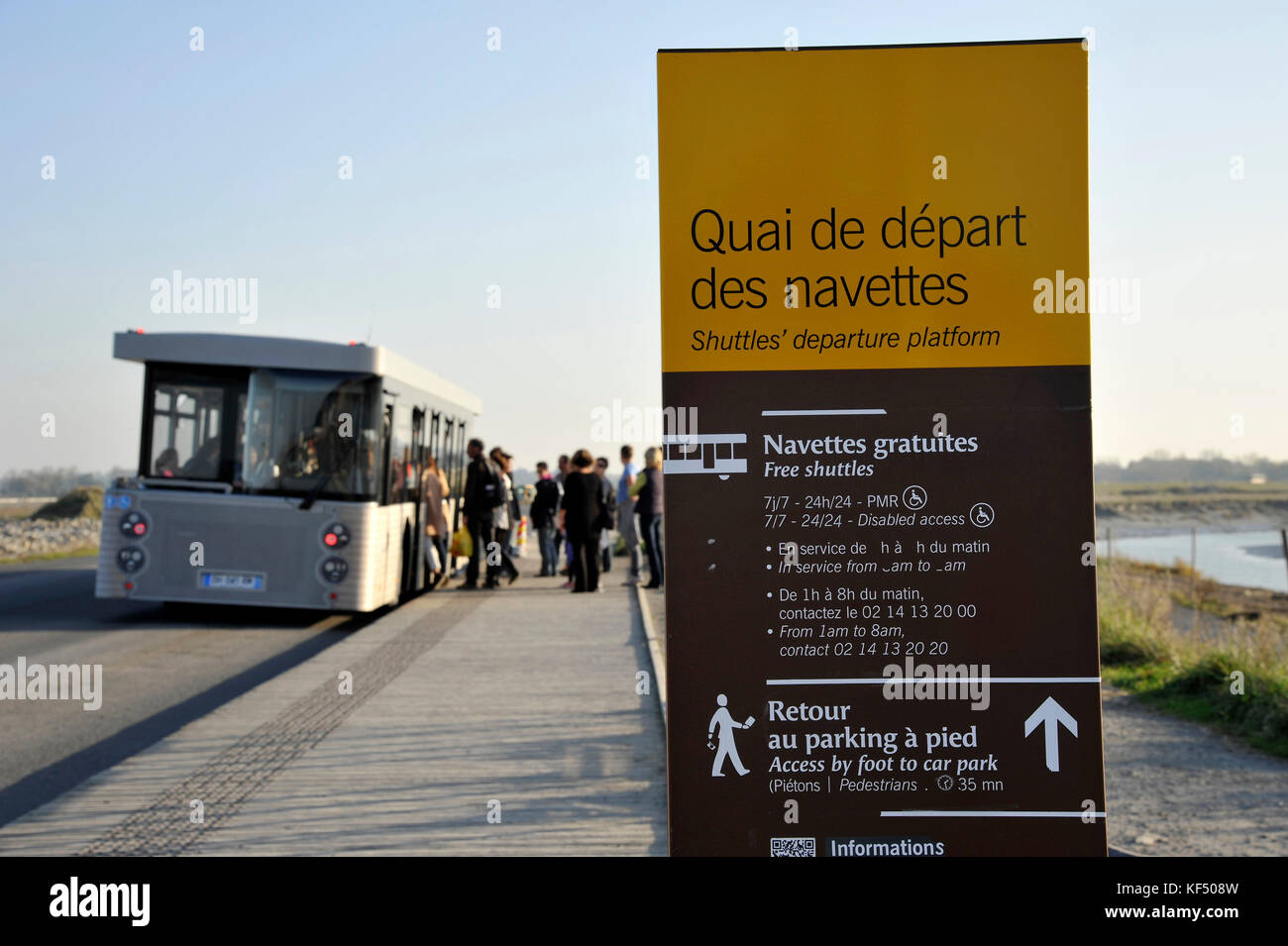 France, Lower Normandy Region, Manche Department, Mont StMichel, free shuttle bus between the