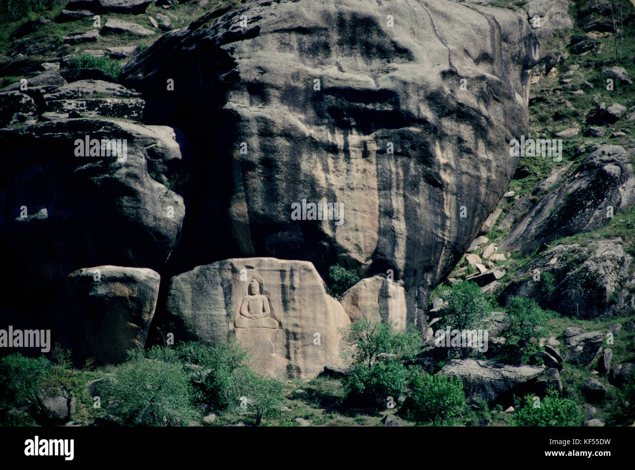 The iconic seventh-century Buddha at Jahan Abad, Swat, Pakistan, 1990. Stock Photo