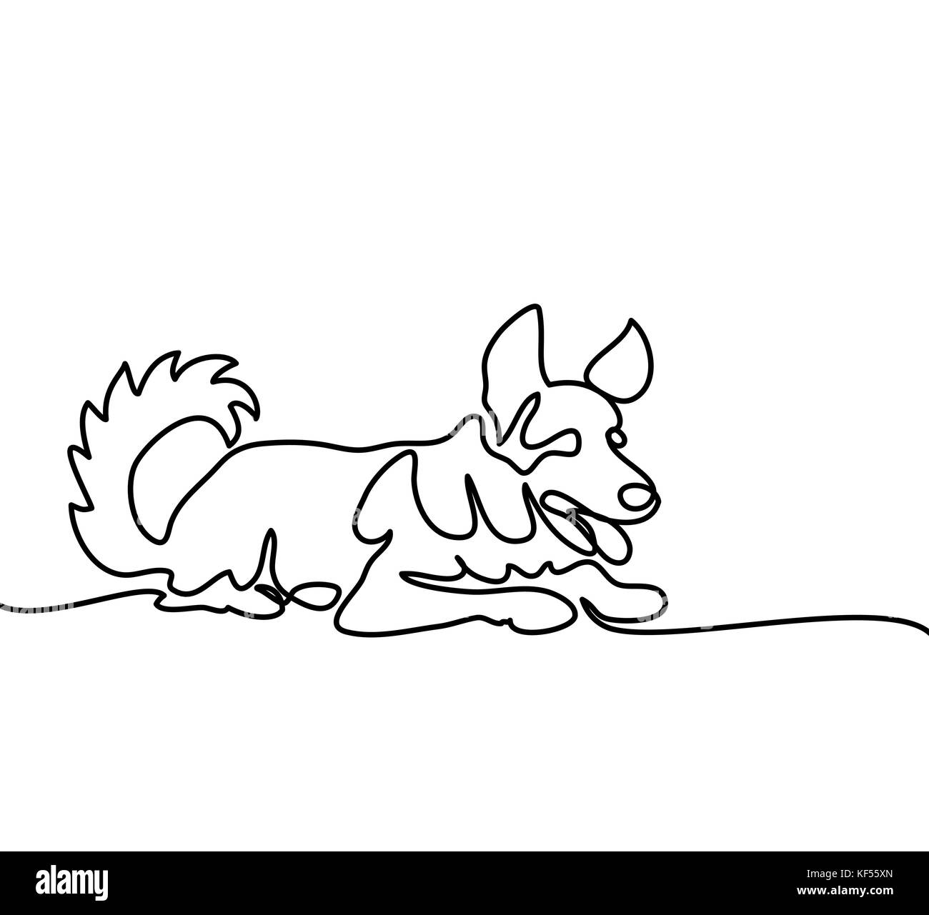 Continuous line drawing. Sheep dog lies. Vector illustration Stock Vector