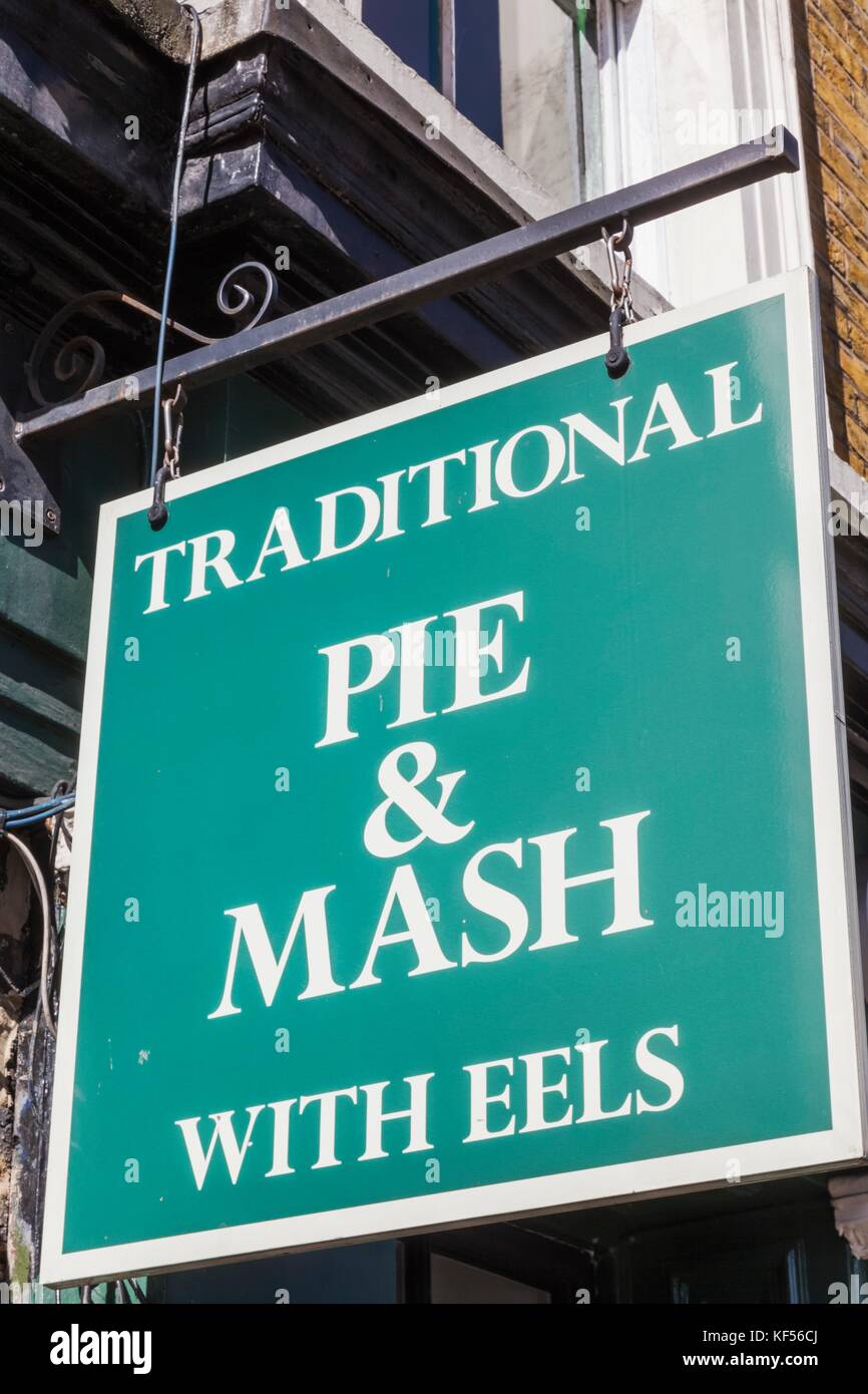 England, London, Greenwich, Pie and Mash Restaurant Sign Stock Photo