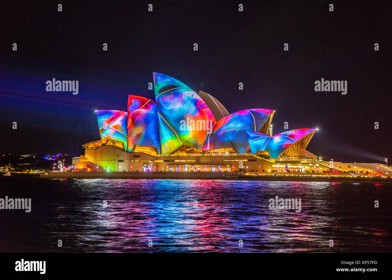 Australia, New South Wales, Sydney Opera House, Lighting of the Sails with Audio Creatures during Vivid Light 2017 Stock Photo