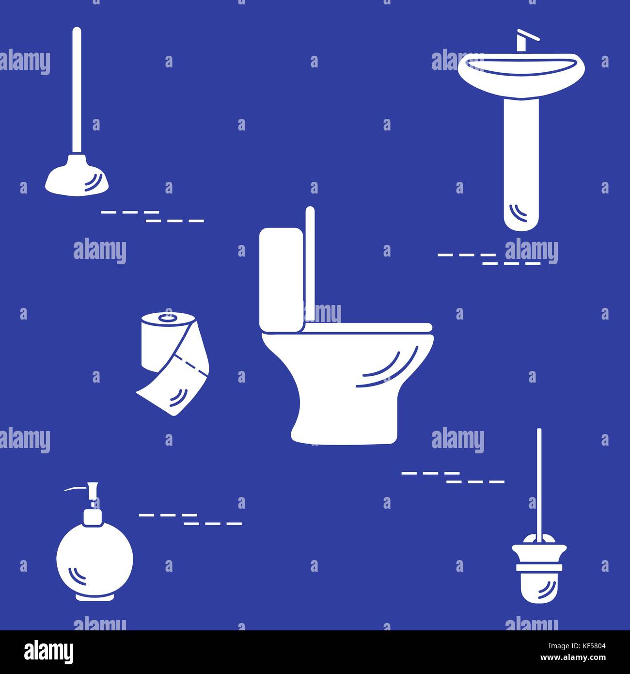 Vector illustration with toilet bowl, washbasin, toilet paper, soap
