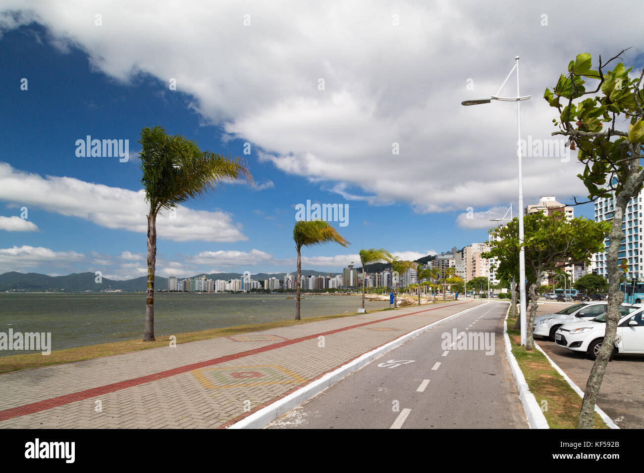 Ciclovia Beira Mar Norte, waterfront bike path in downtown Florianopolis, state of Santa Catarina, Brazil Stock Photo