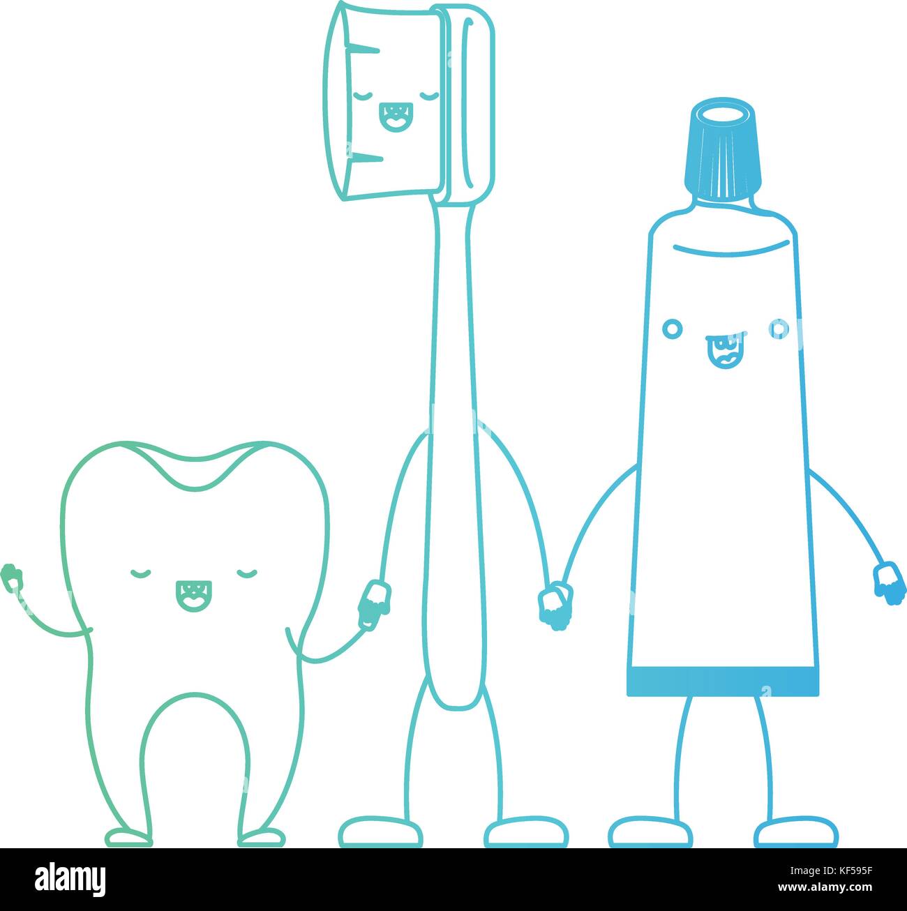 tooth and toothbrush and toothpaste in cartoon holding hands in ...