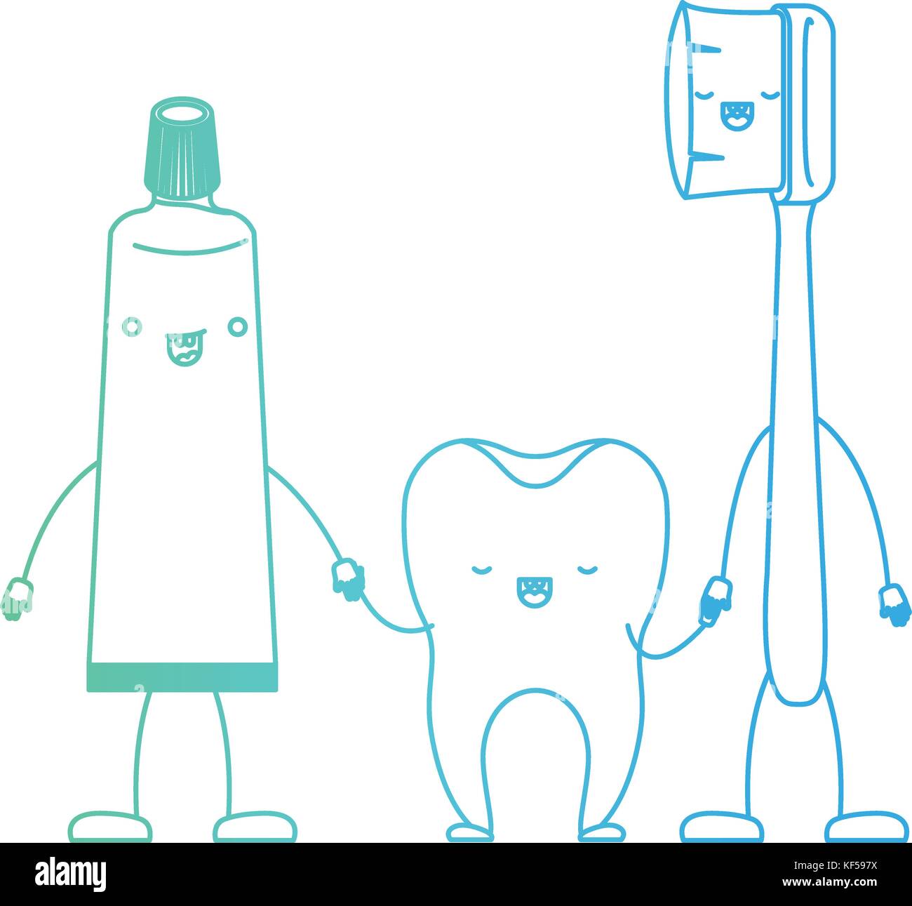 toothpaste and tooth and toothbrush in cartoon holding hands in ...