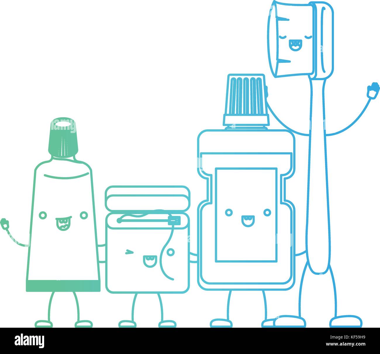 toothpaste and dental floss and mouthwash and toothbrush in cartoon ...