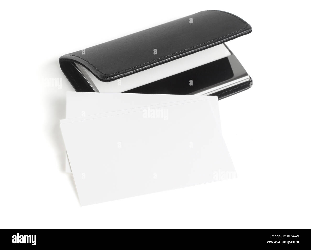 Blank Business Name Cards and Black Holder with Copy Space on White