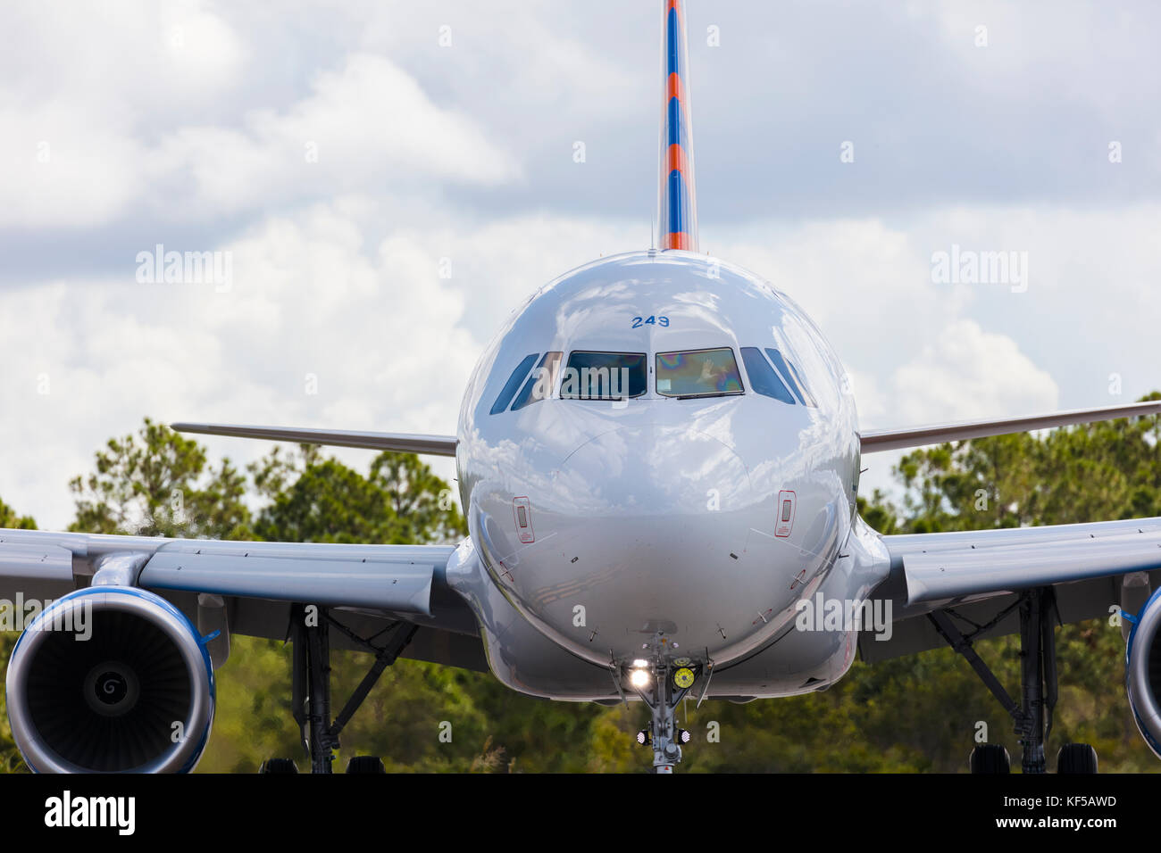 Allegiant commercial passenger airliner taxiing on ground at Punta Gorda Florida airport Stock Photo