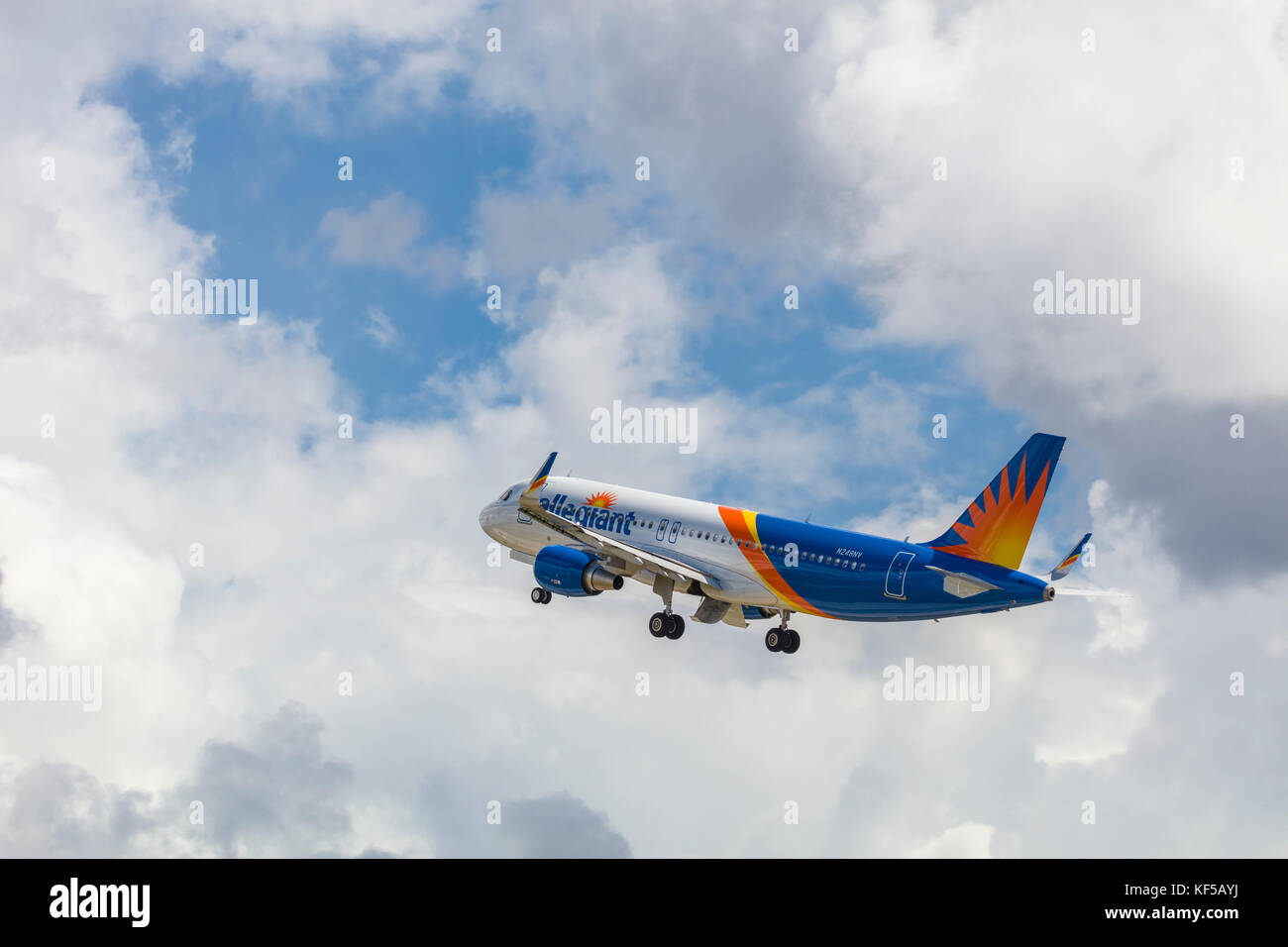 Allegiant commercial passenger airliner taking off at Punta Gorda Florida airport Stock Photo