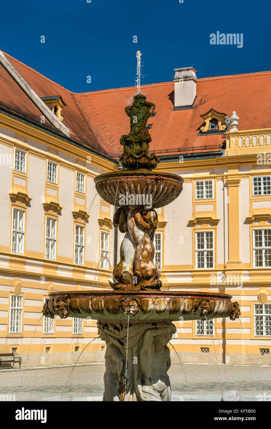 Fountain at Stift Melk, a Benedictine abbey in the town of Melk in Austria Stock Photo