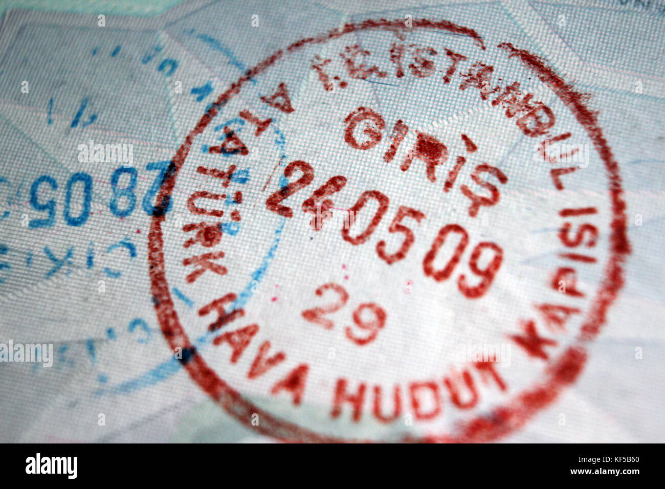 Detail of old passport with Turkey visa stamp Stock Photo