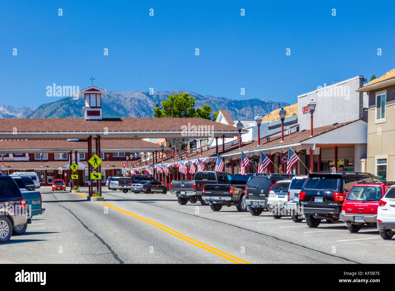 Covered crosswalk on Cottage Ave in downtown area of Cashmere a city in Chelan County, Washington, United States Stock Photo