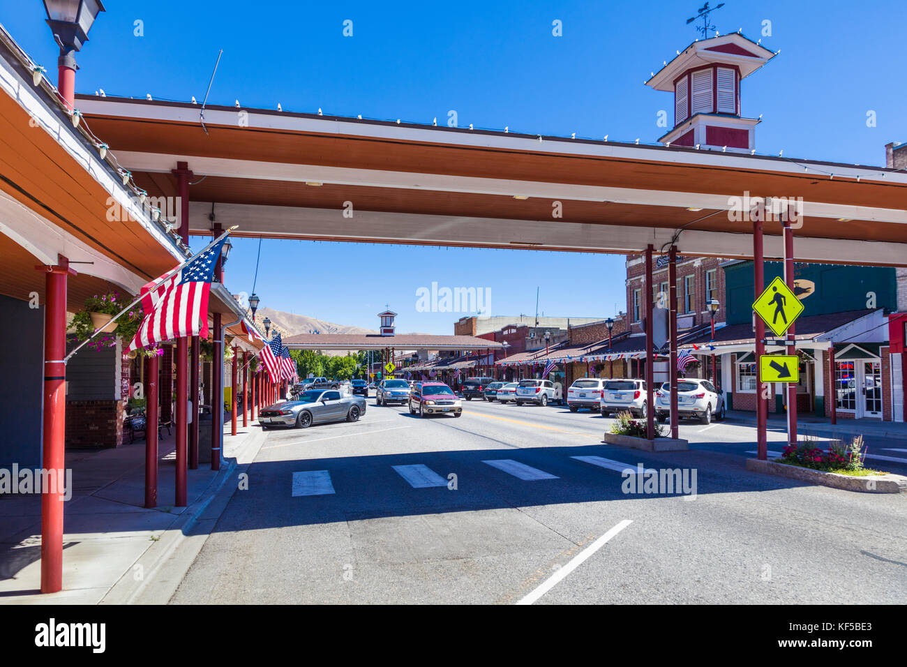 Covered crosswalk on Cottage Ave in downtown area of Cashmere a city in Chelan County