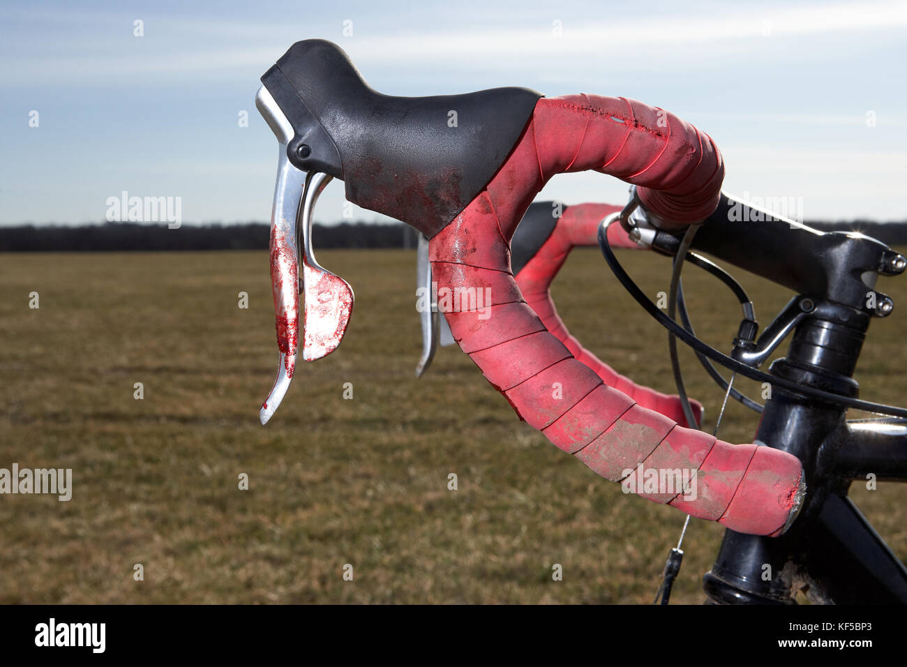 Close up side view of bloodstained brake levers of bicycle handlebar Stock Photo Alamy