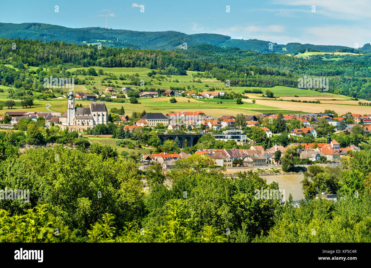 View of Emmersdorf an der Donau from Melk Abbey, Austria Stock Photo
