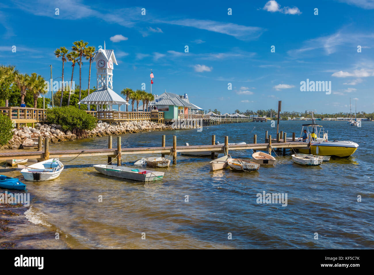 Bridge Street Pier and clock tower on Anna Maria Island in Bradenton Beach Florida Stock Photo
