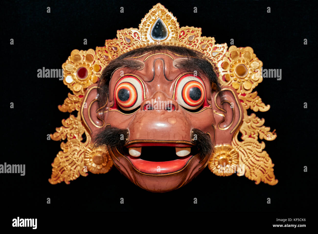 Delem mask made using real human facial hair. Setia Darma House of Masks and Puppets, Mas, Ubud, Bali, Indonesia. Stock Photo