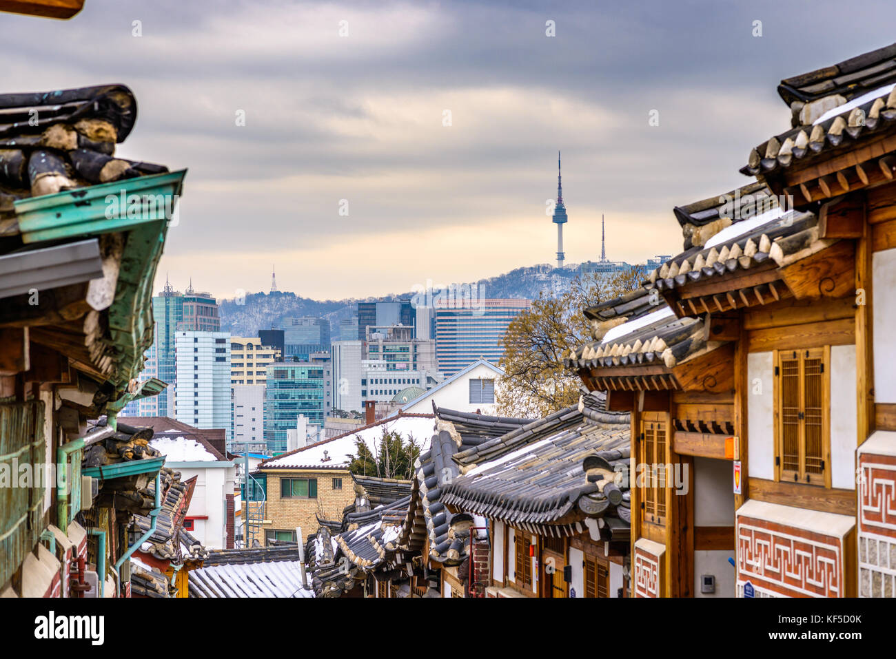 Seoul, South Korea at the Bukchon Hanok historic district. Stock Photo