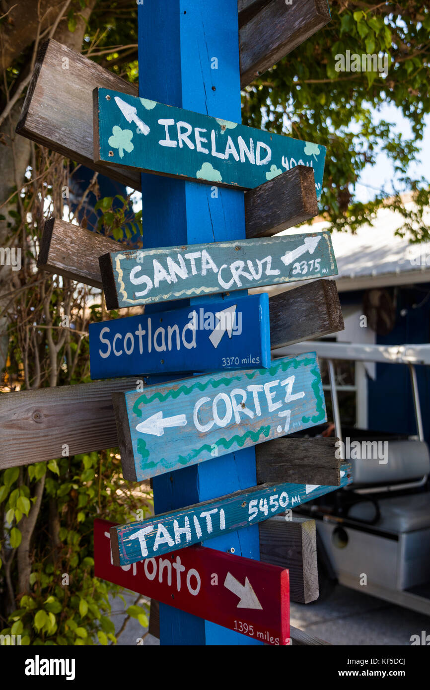 Hand crafted tourist direction signs in Bradenton Beach on Anna Maria Island Florida Stock Photo