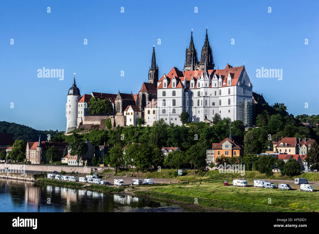 Meissen Cathedral and Albrechtsburg castle above Elbe river Germany Saxony Landscape Meissen Germany Stock Photo