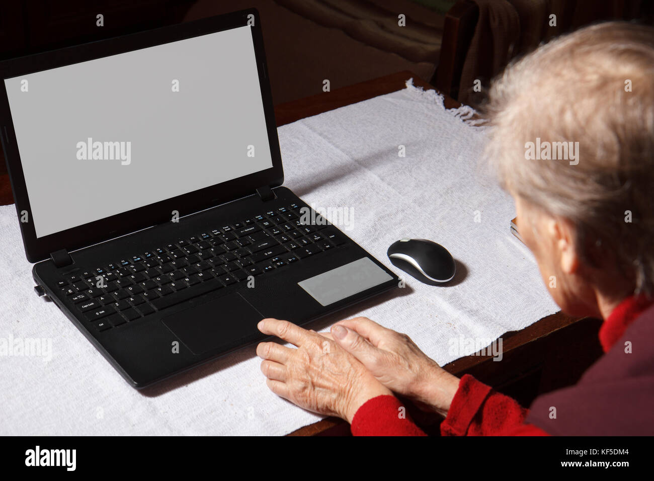 senior woman using computer Stock Photo