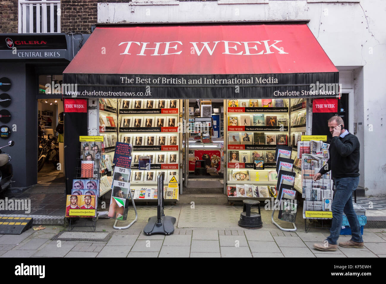 Newsagent shop on Charlotte Street in Fitzrovia, London, UK. Stock Photo