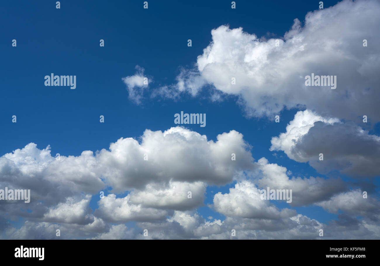 Blue summer sky white cumulus clouds background Stock Photo - Alamy