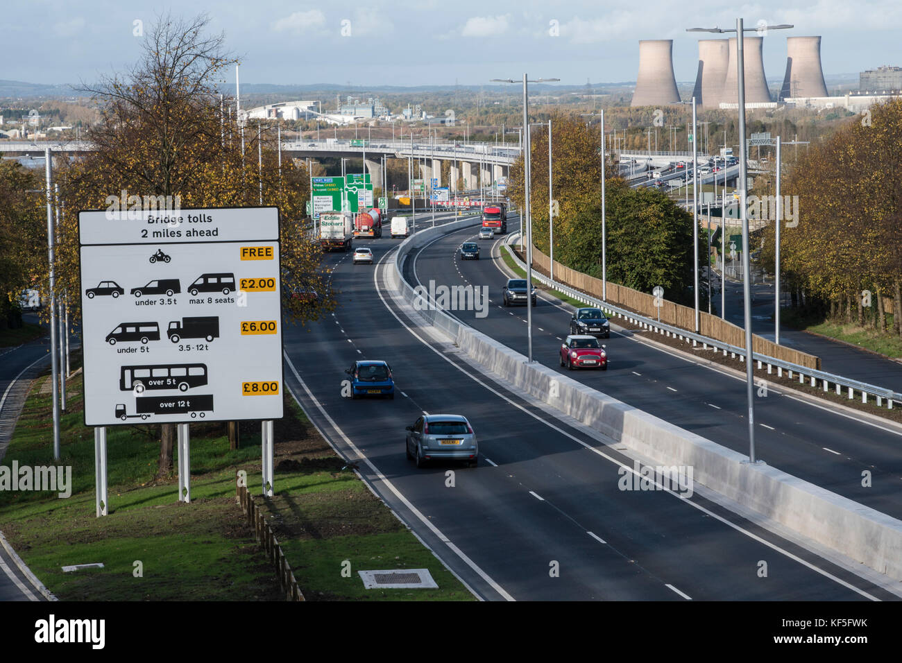 Mersey Gateway toll bridge approach road with traffic heading to and