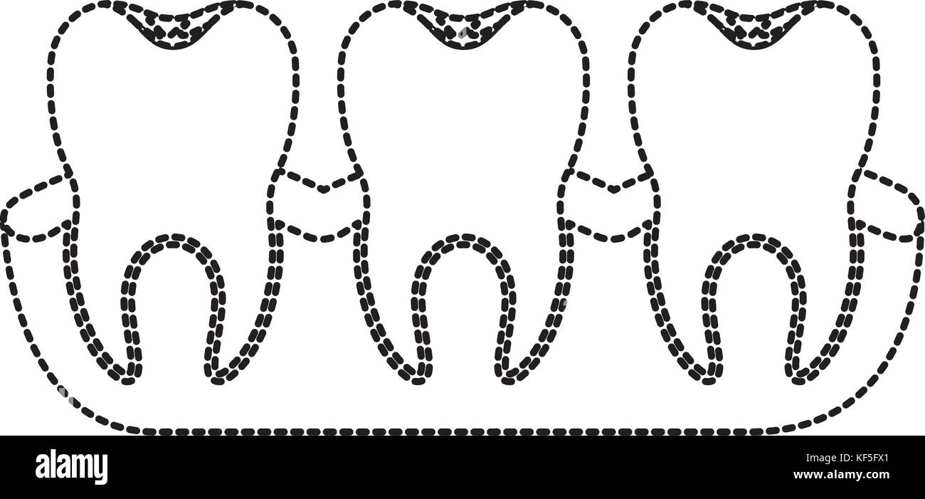 teeth with tooth root view in black dotted silhouette Stock Vector ...