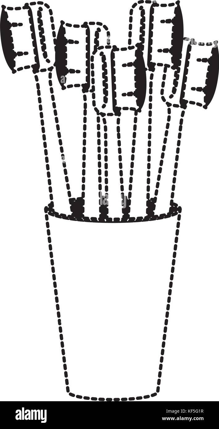 glass with several toothbrush in black dotted silhouette Stock Vector ...