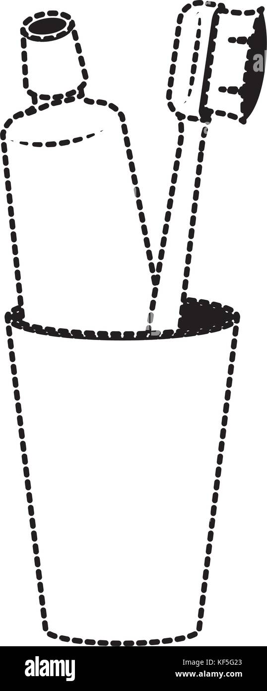 glass with toothpaste and toothbrush in black dotted silhouette Stock ...