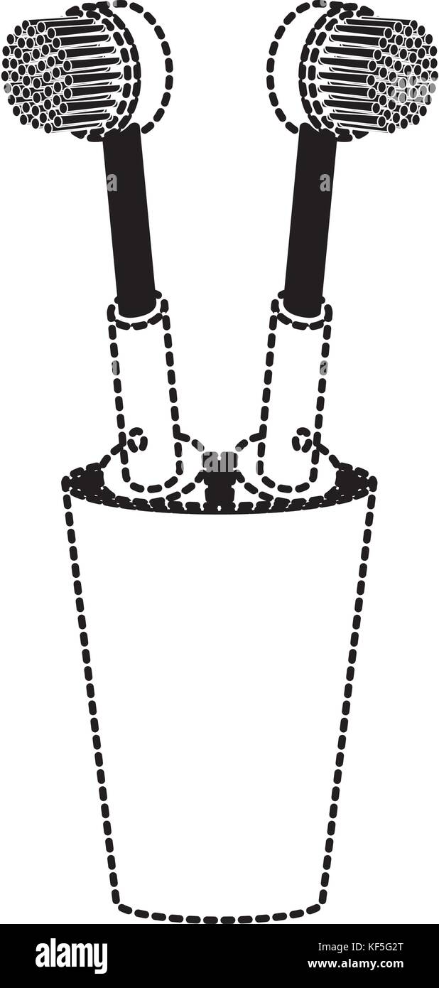 glass with two electric toothbrush in black dotted silhouette Stock ...