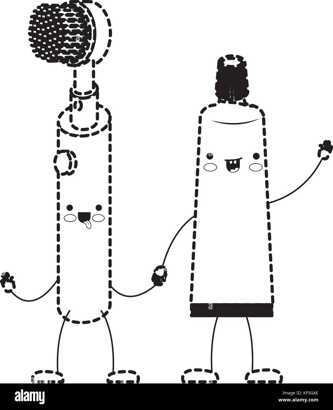 electric toothbrush and toothpaste holding hands in black dotted ...