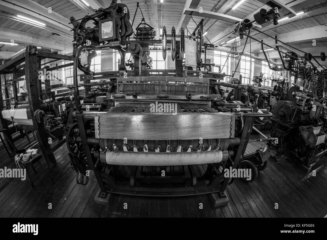 Textiles and Machinery on display at Bradford Industrial Museum, West Yorkshire, England, UK Stock Photo