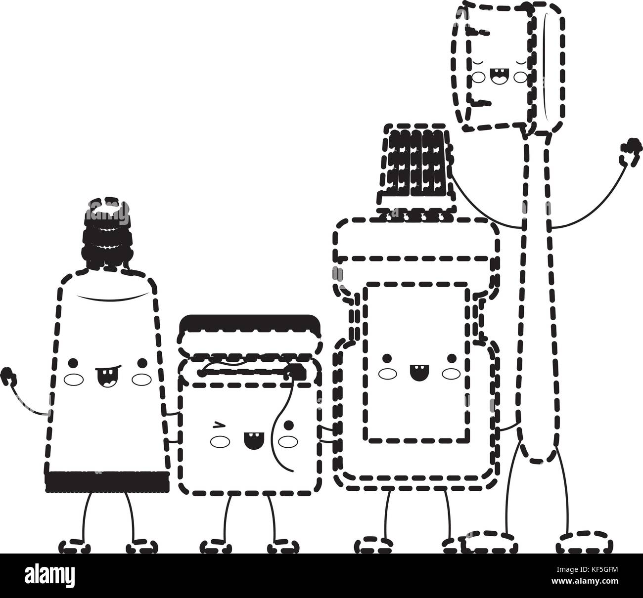 toothpaste and dental floss and mouthwash and toothbrush in cartoon ...