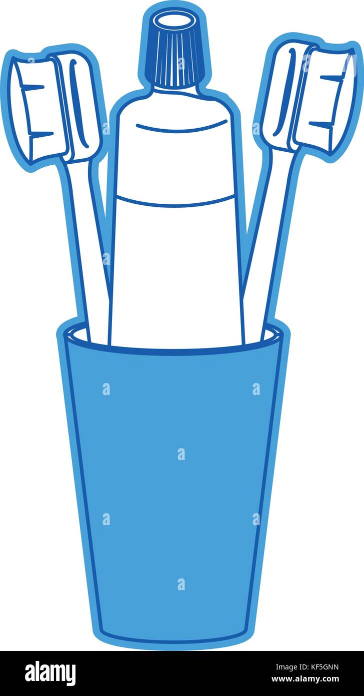 glass with toothpaste and toothbrushes in blue silhouette Stock Vector ...