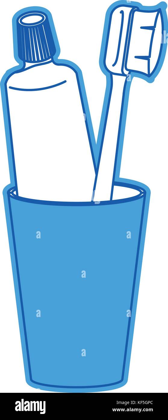 glass with toothpaste and toothbrush in blue silhouette Stock Vector ...
