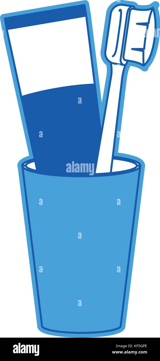 glass with tube toothpaste and toothbrush in blue silhouette Stock ...