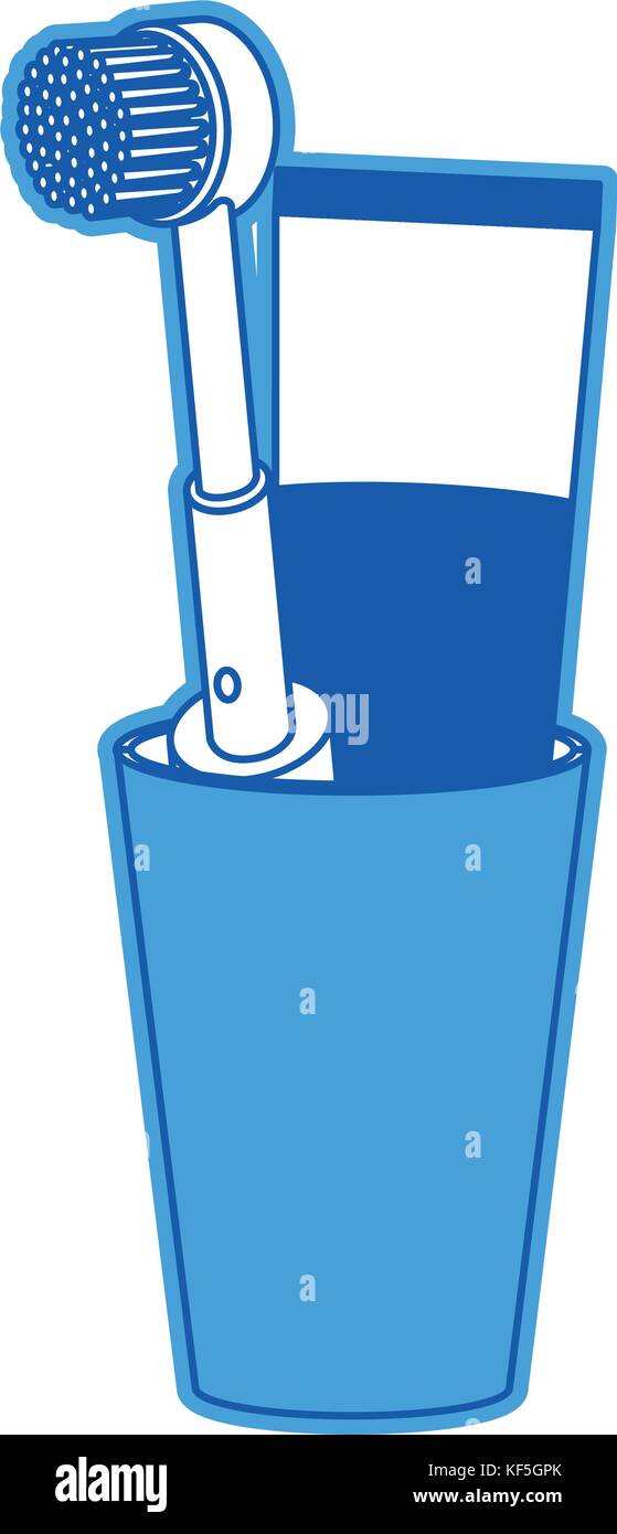 glass with toothpaste and electric toothbrush in blue silhouette Stock ...