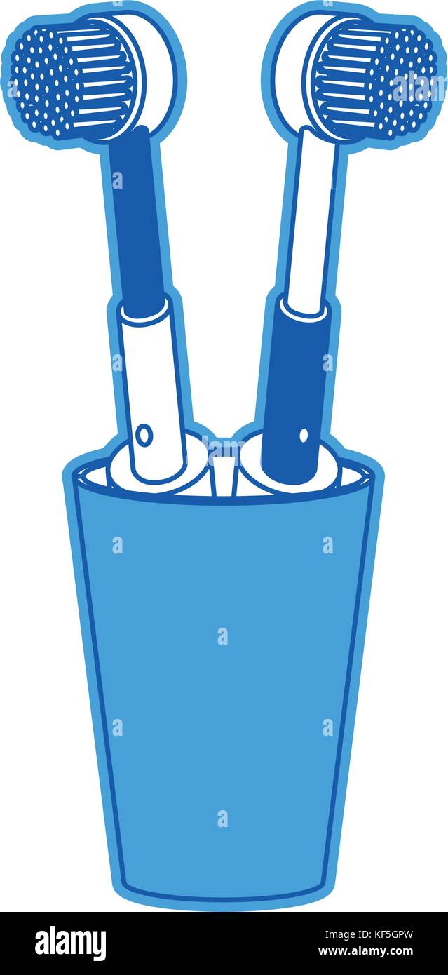 glass with two electric toothbrush in blue silhouette Stock Vector ...