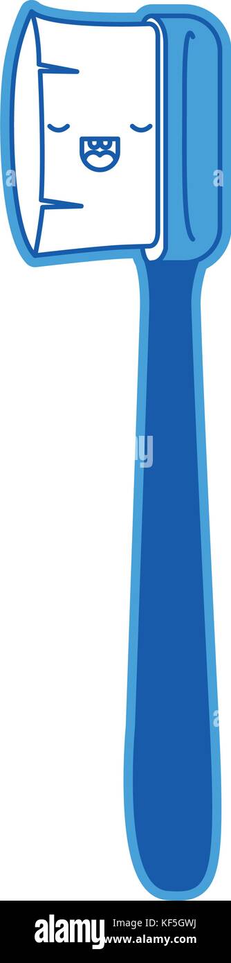 manual toothbrush male kawaii in blue silhouette Stock Vector Image ...