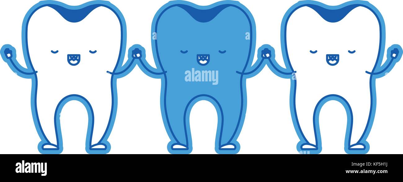 teeth cartoon holding hands in blue silhouette Stock Vector Image & Art ...