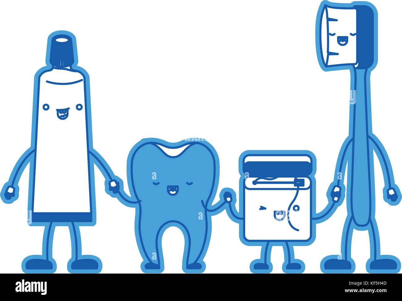 tooth and toothpaste and dental floss and toothbrush in cartoon holding ...