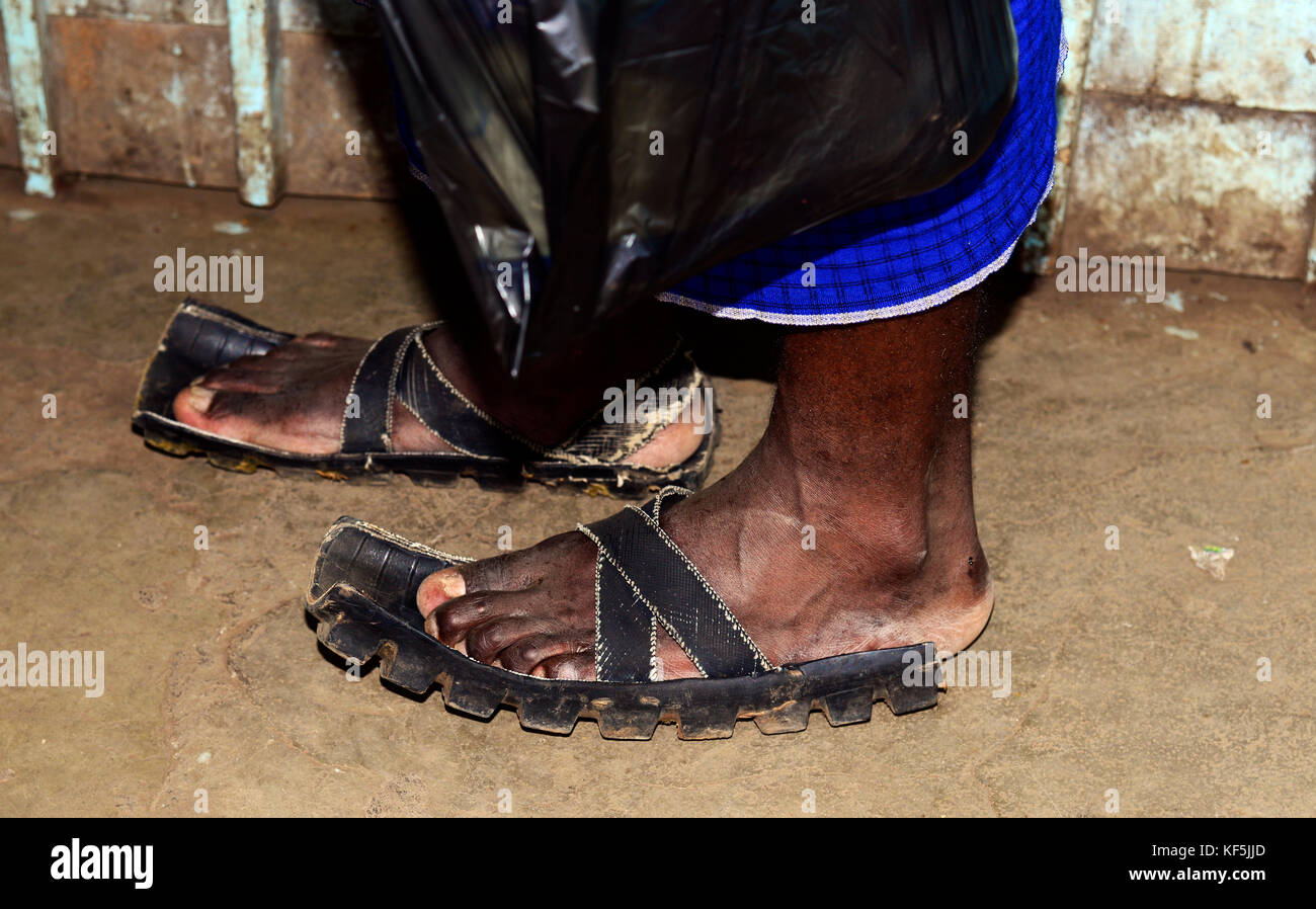 African rubber shoes made out of old tiers Stock Photo