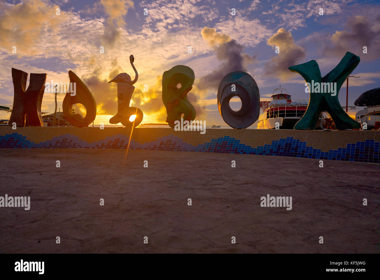 Holbox island word sign spell at sunset in Quintana Roo of Mexico Stock Photo