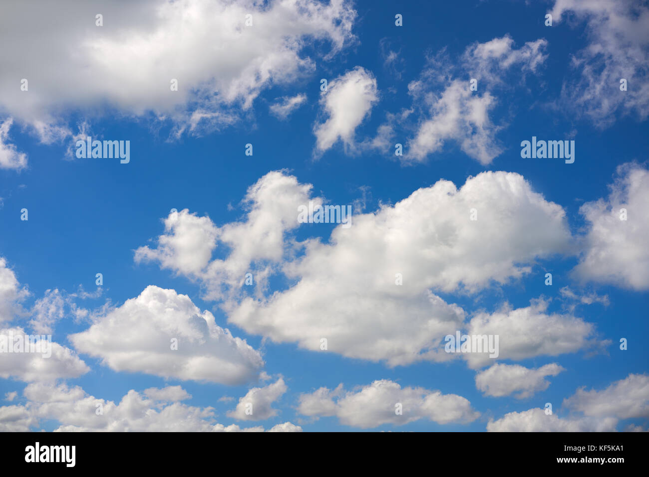 Blue summer sky white cumulus clouds background Stock Photo - Alamy