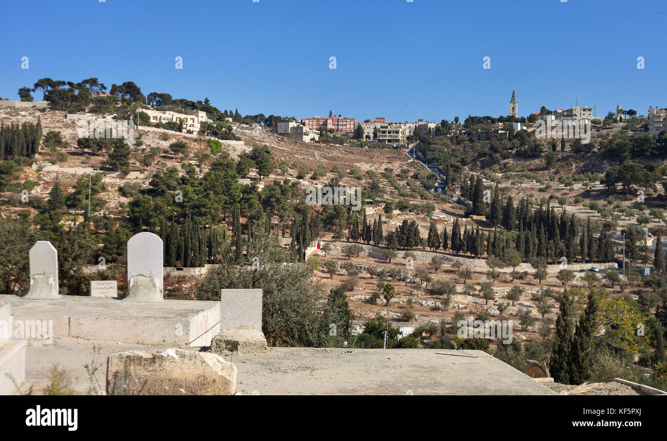 ISRAEL, JERUSALEM - OCTOBER 29: Jerusalem is a city located between the Mediterranean and the Dead Sea.One of the oldest cities in the world. Cemetery Stock Photo