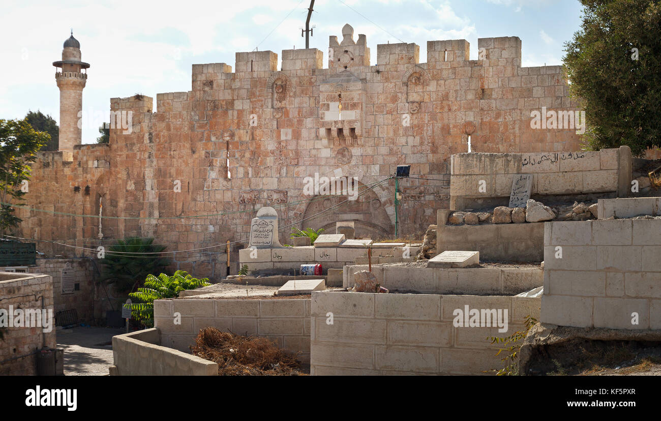 ISRAEL, JERUSALEM - OCTOBER 29: Jerusalem is a city located between the Mediterranean and the Dead Sea.One of the oldest cities in the world. Cemetery Stock Photo