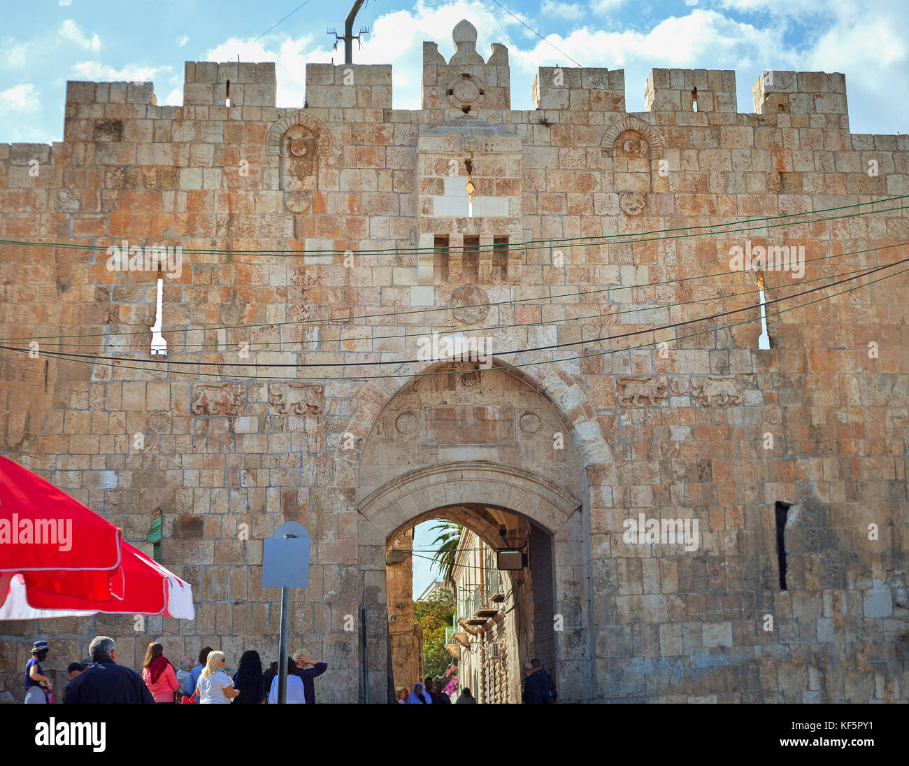 Part of Lions gate in Jerusalem. Stock Photo